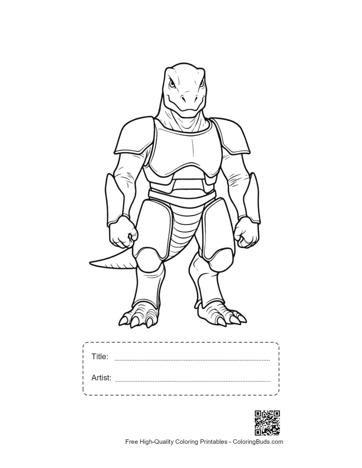 Printable armored stegosaurus with title and artist space