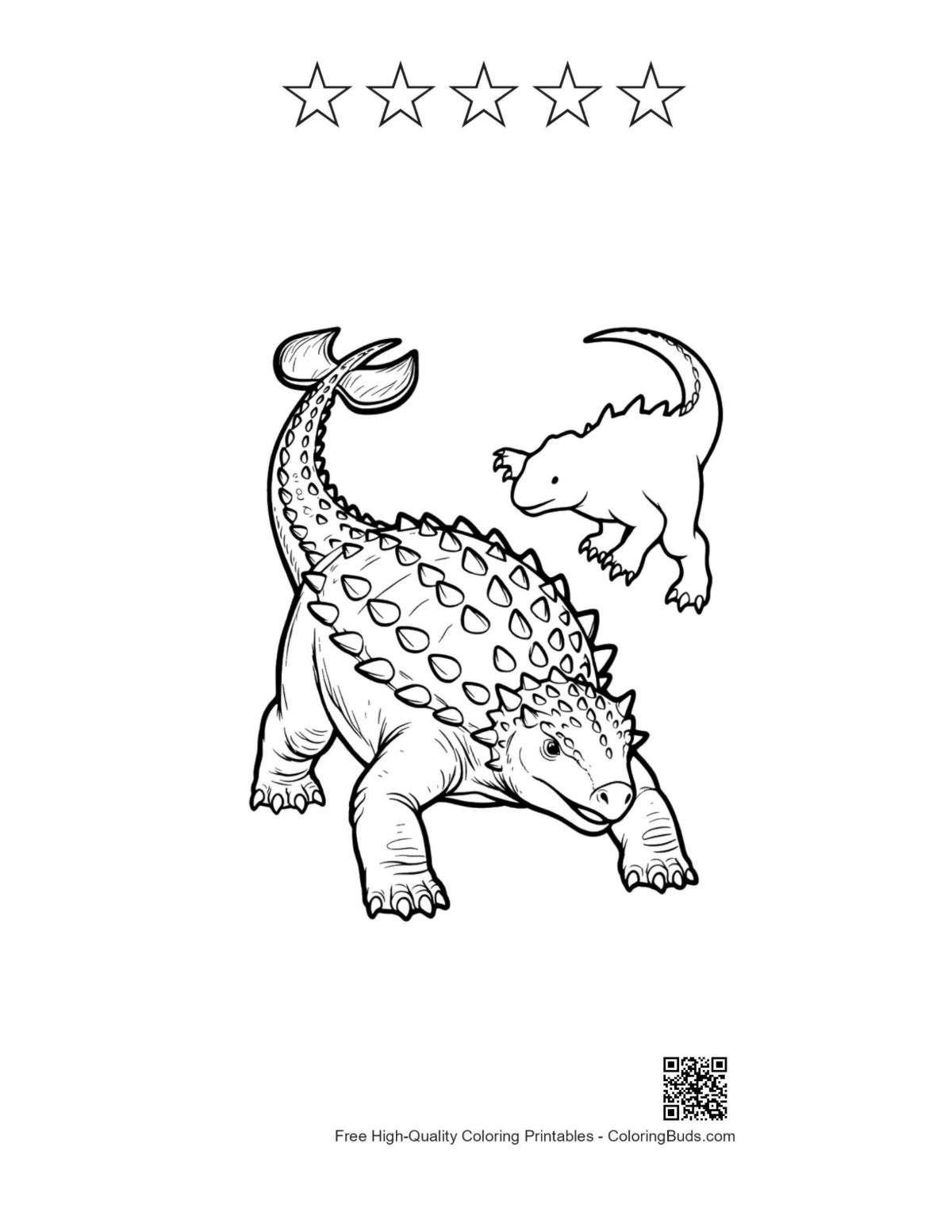 Baby Ankylosaurus printable with 5 stars