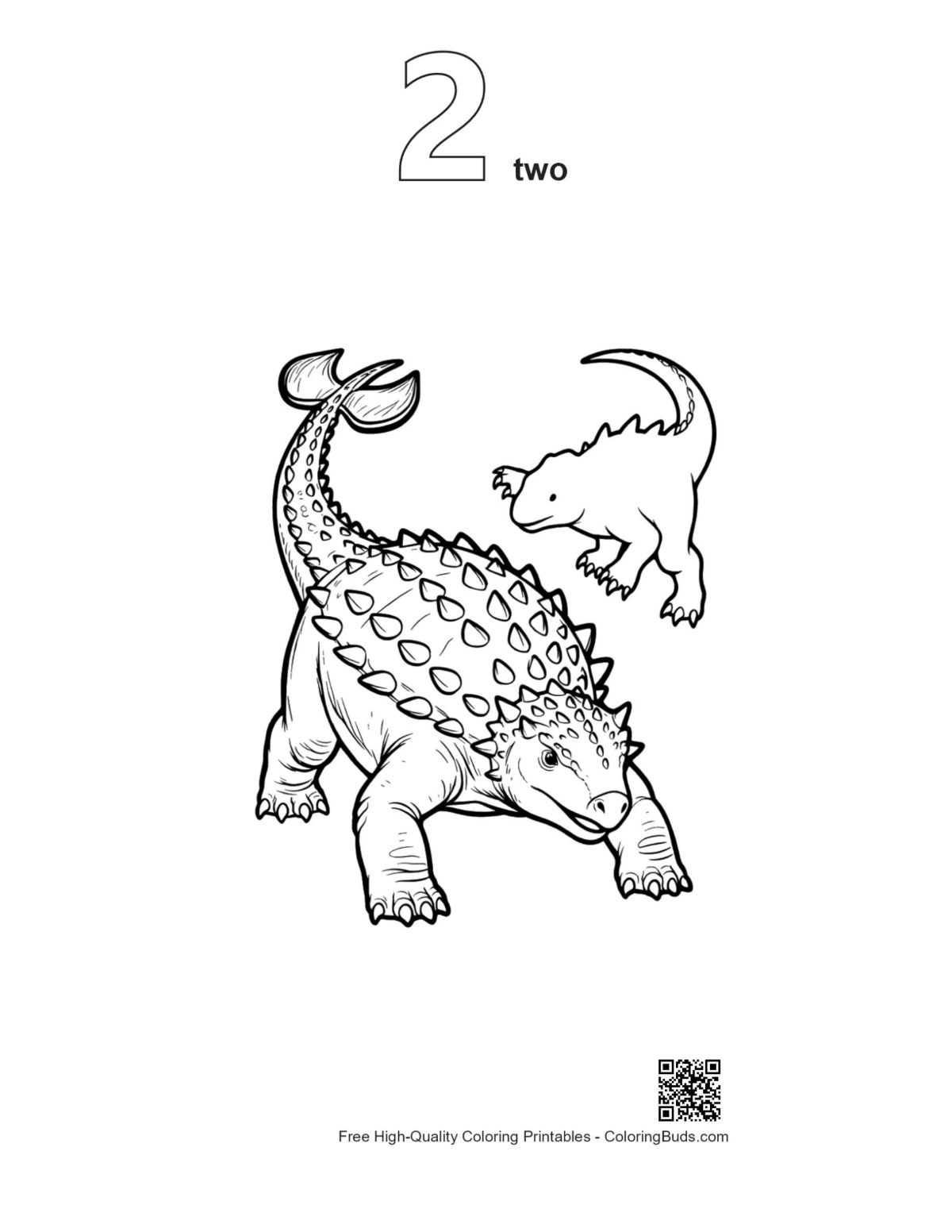 Outline 2 of baby Ankylosaurus leaping printable