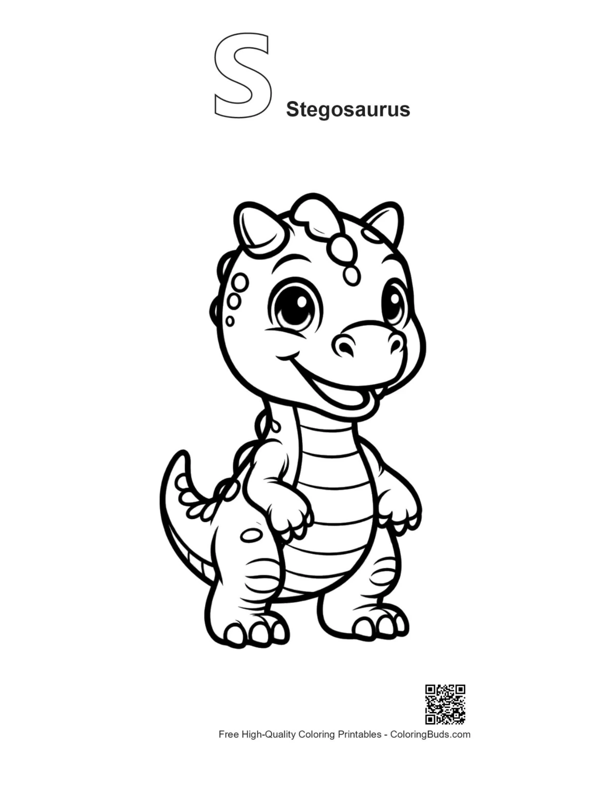 Baby stegosaurus outline with alphabet S printable