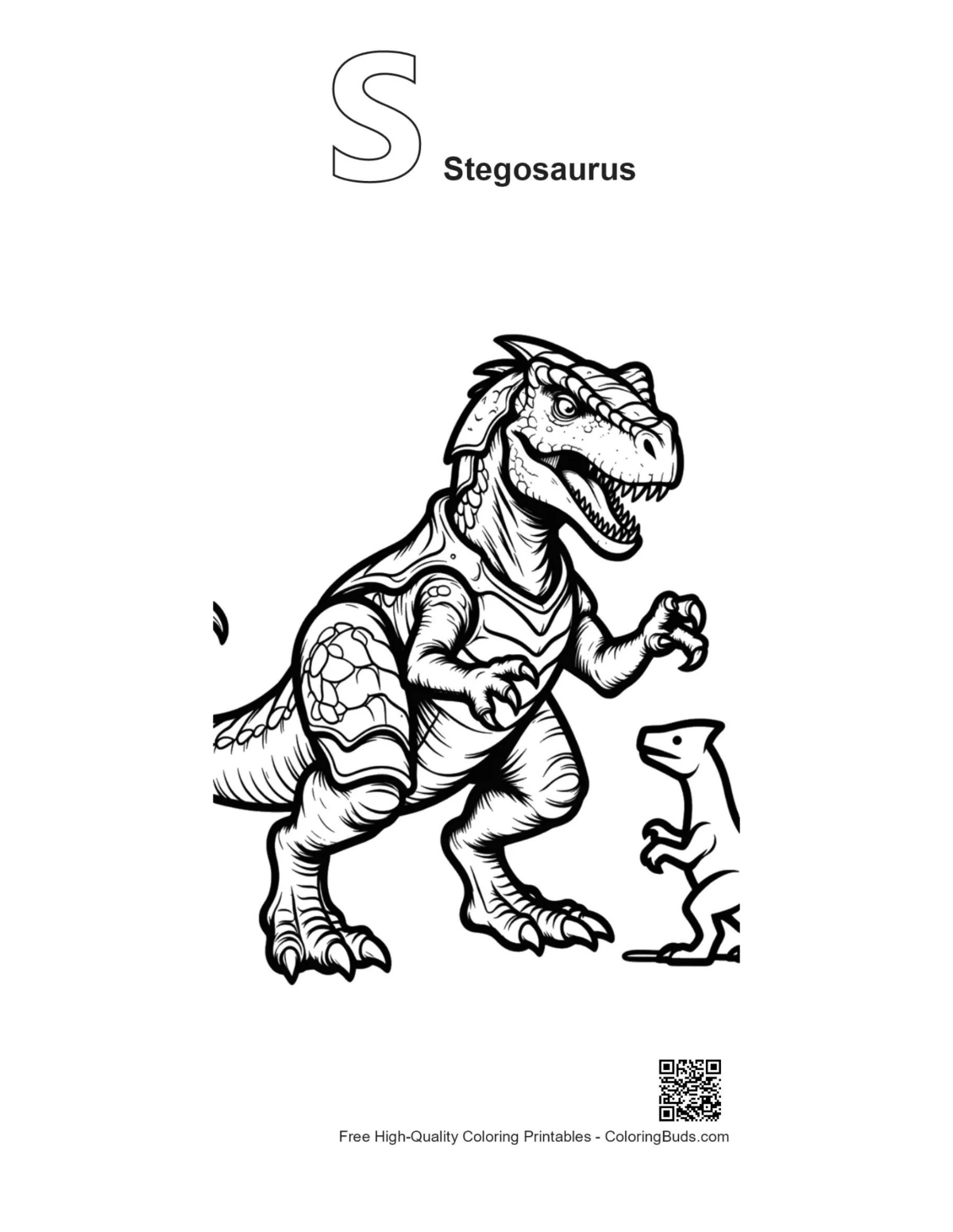 Stegosaurus roar outline with alphabet S printable