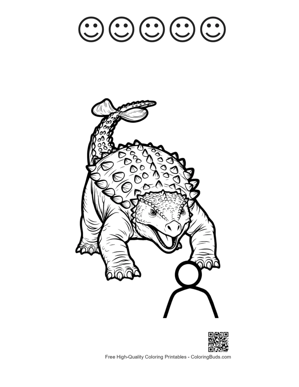 Ankylosaurus printable with 5 happy faces