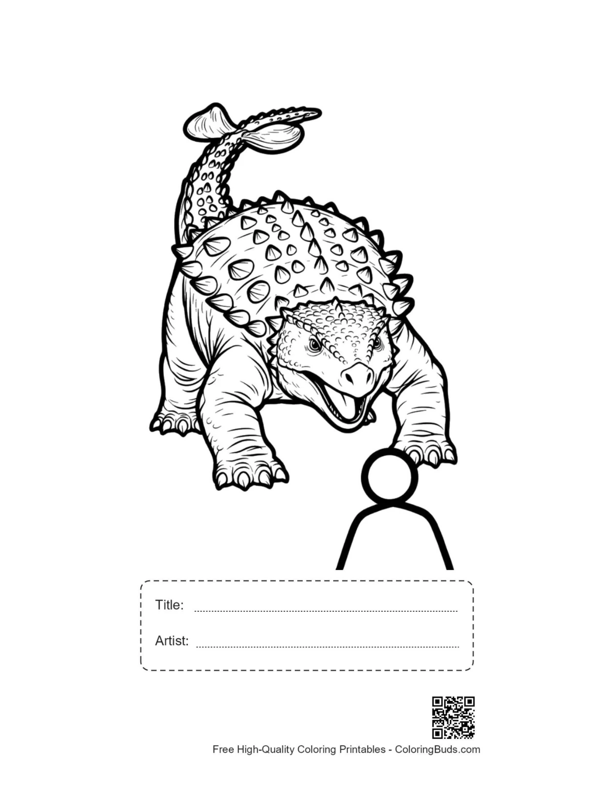 Ankylosaurus printable with title and artist box
