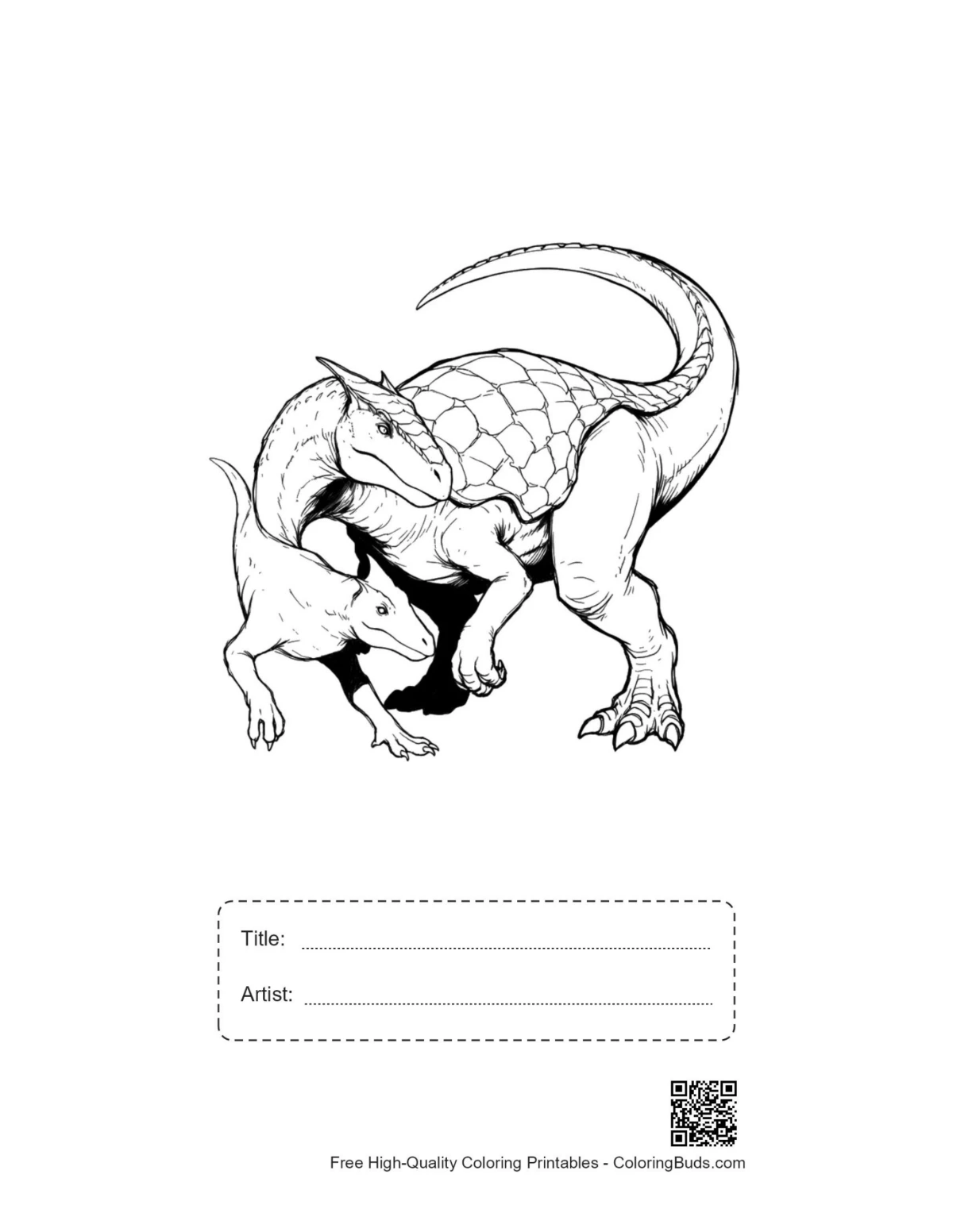 Stegosaurus wrestling printable with title and artist box