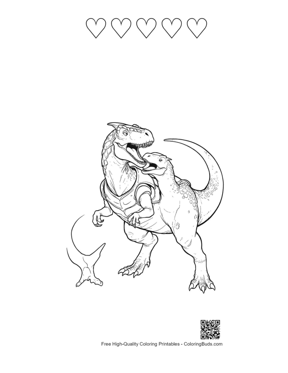 Heart-themed Armored Dino wrestling coloring sheet