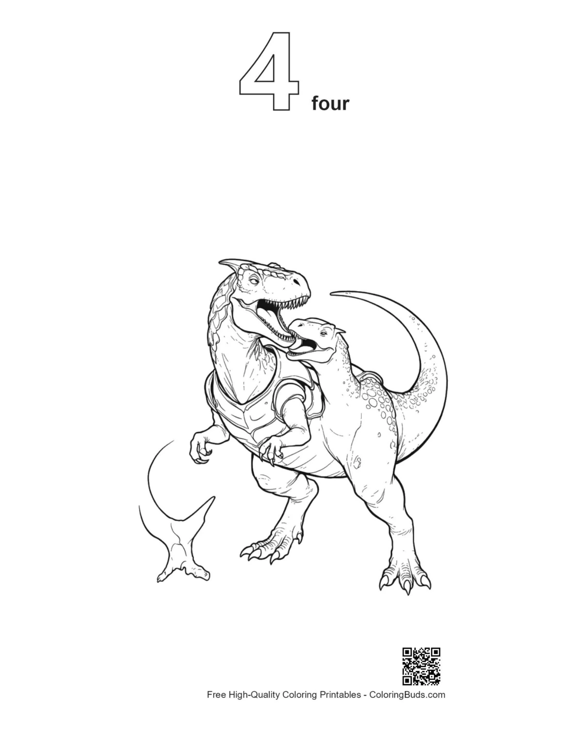 Numbered outline Stegosaurus wrestling armored Carnotaurus