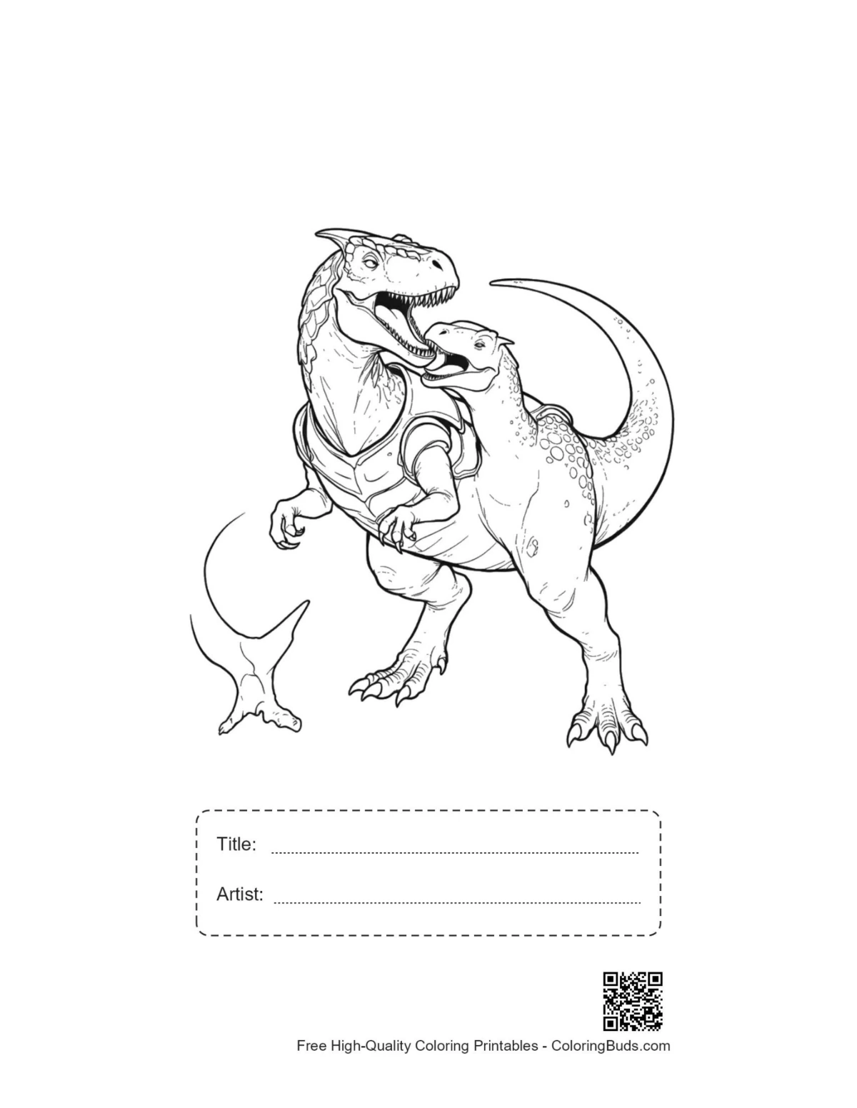 Armored Dino printable with title and artist box