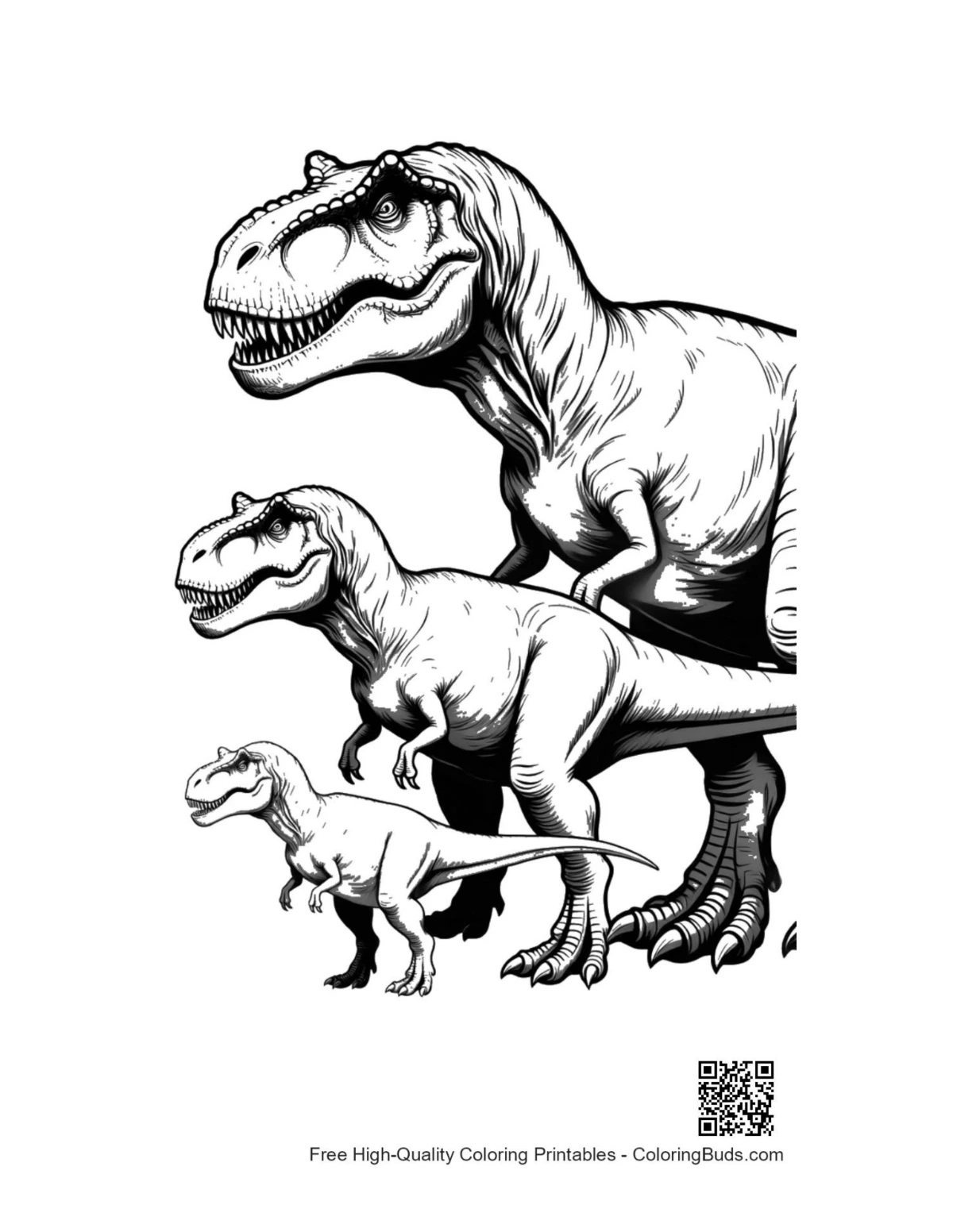 T-Rex family coloring page outline