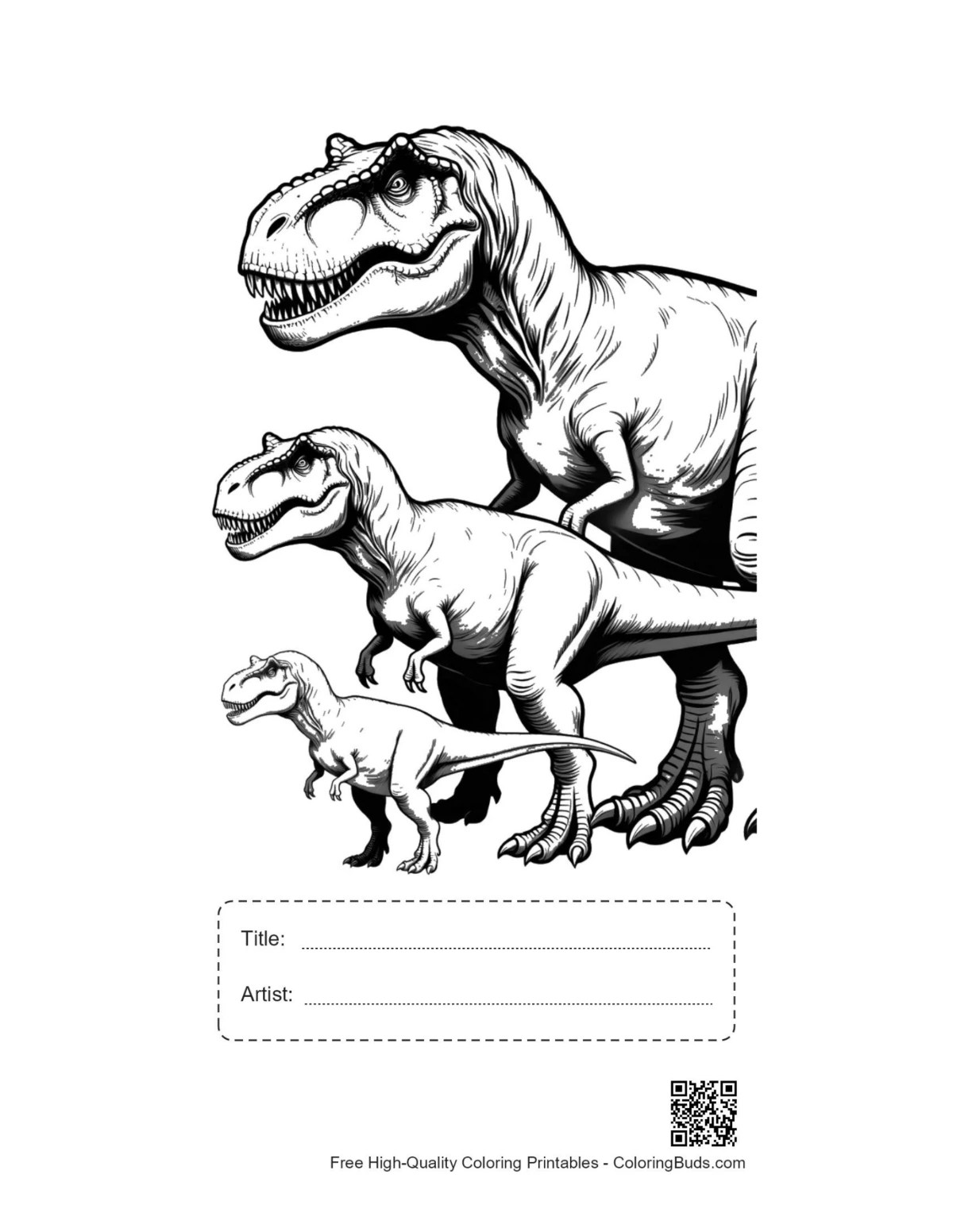 Printable T-Rex family with title box