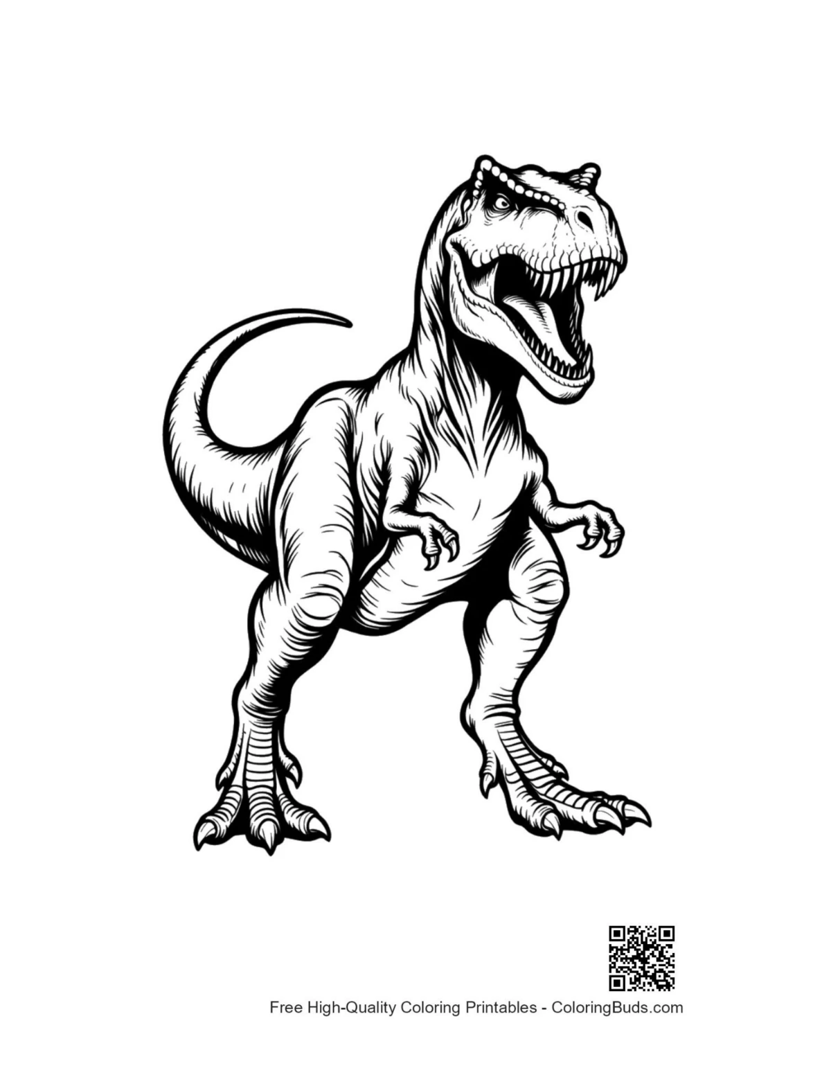 Fierce roaring T-Rex dinosaur coloring page