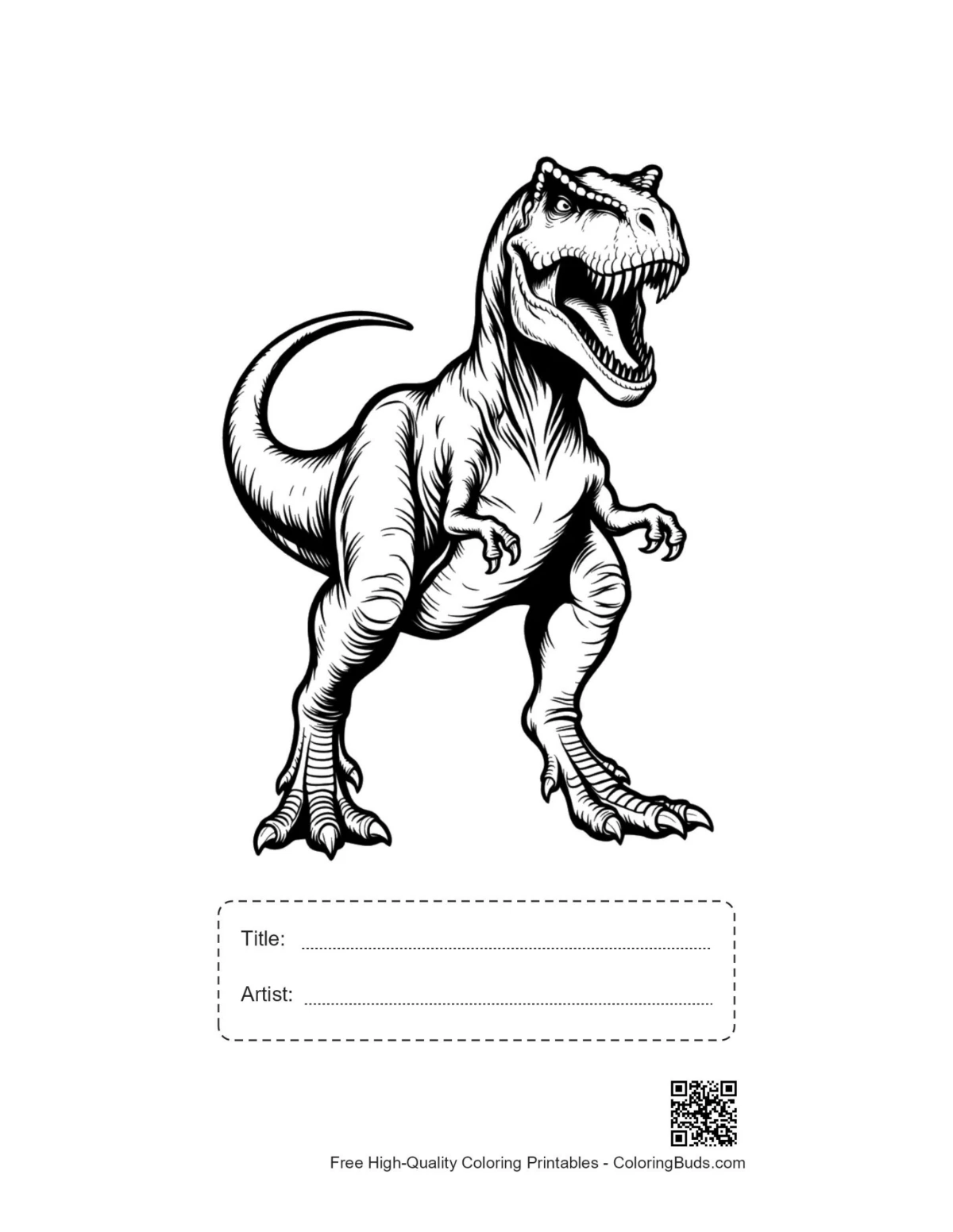 Printable fierce roaring T-Rex with title box