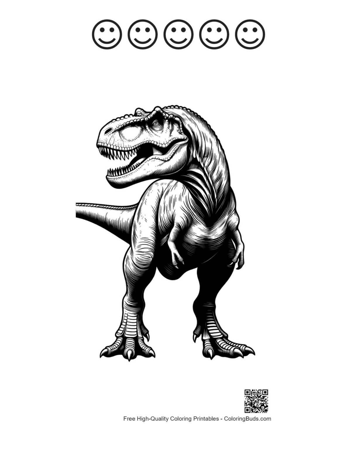 Roaring T-Rex with happy faces printable