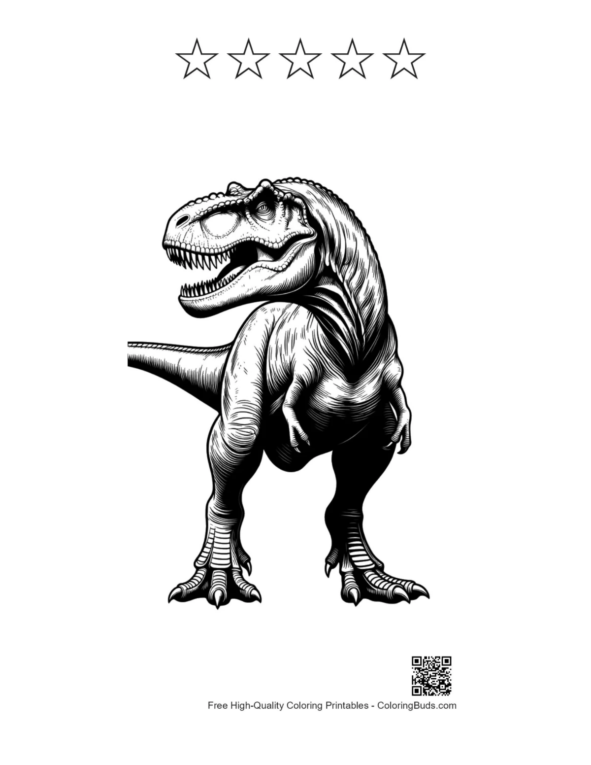 T-Rex printable with 5-star rating outline
