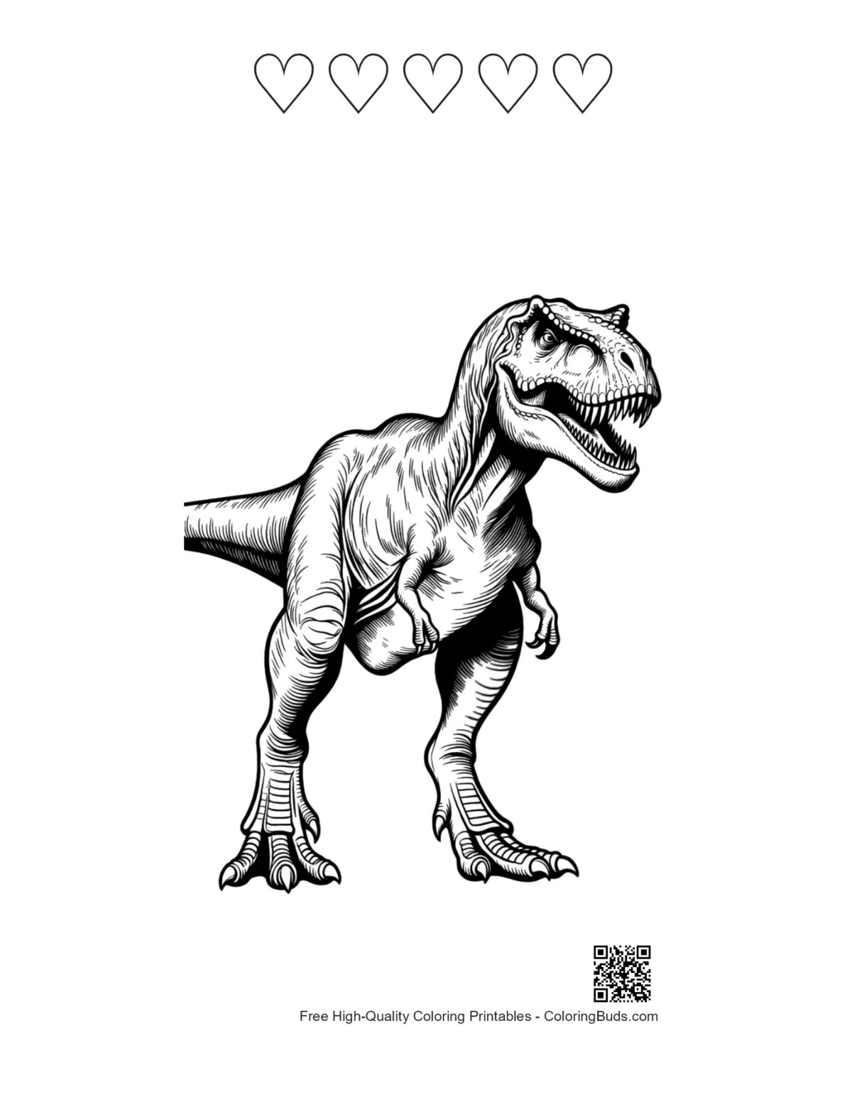 Řvoucí T-Rex s obrysy srdce k vytisknutí