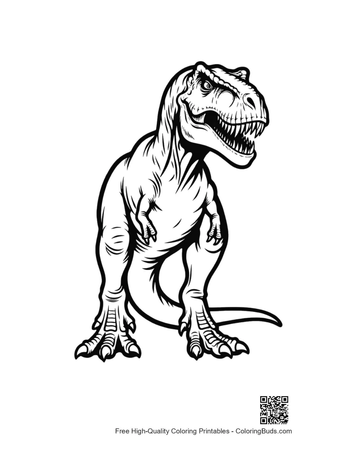 Fierce roaring T-Rex outline for coloring