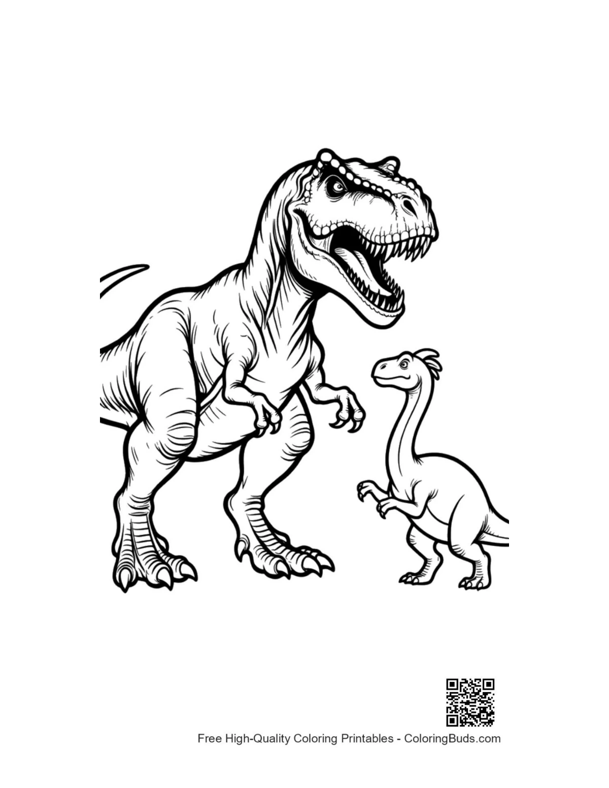 Fierce T-Rex roaring at tiny dino outline