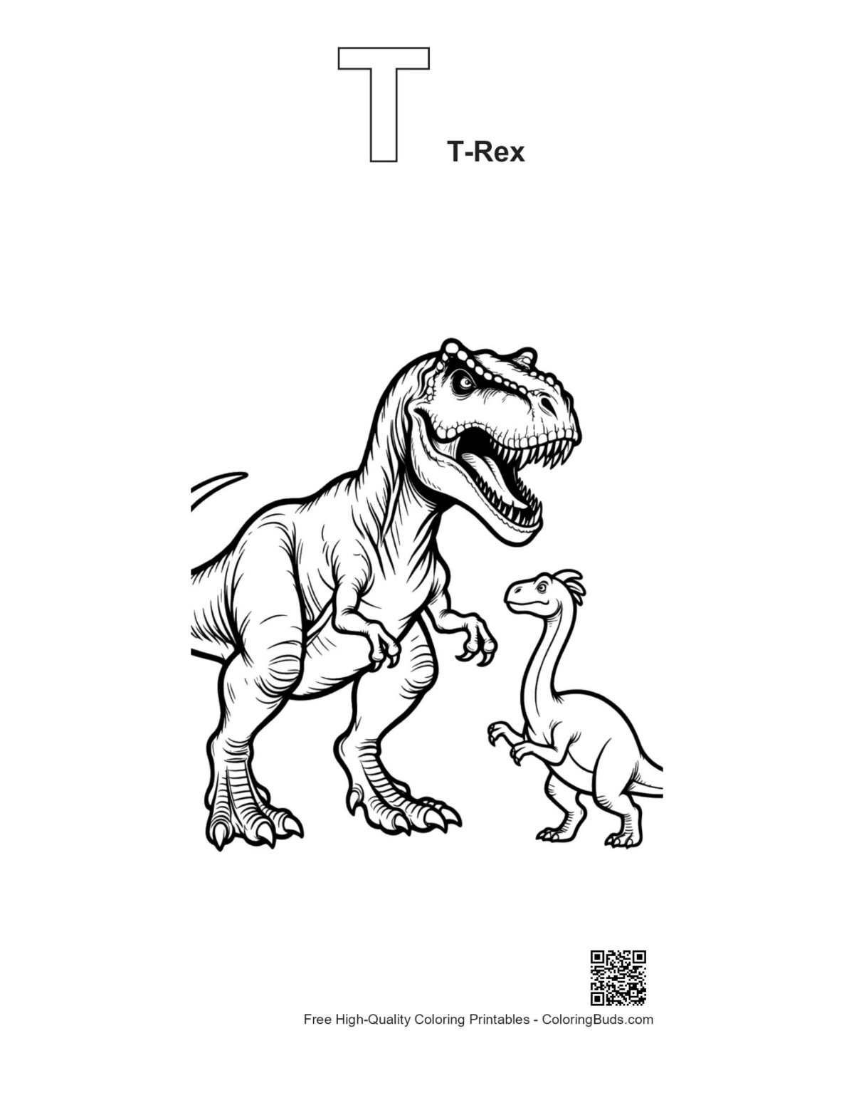 T-Rex roaring printable with alphabet T