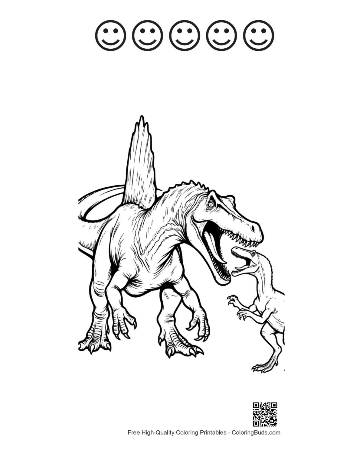 Spinosaurus T-Rex printable happy face outlines