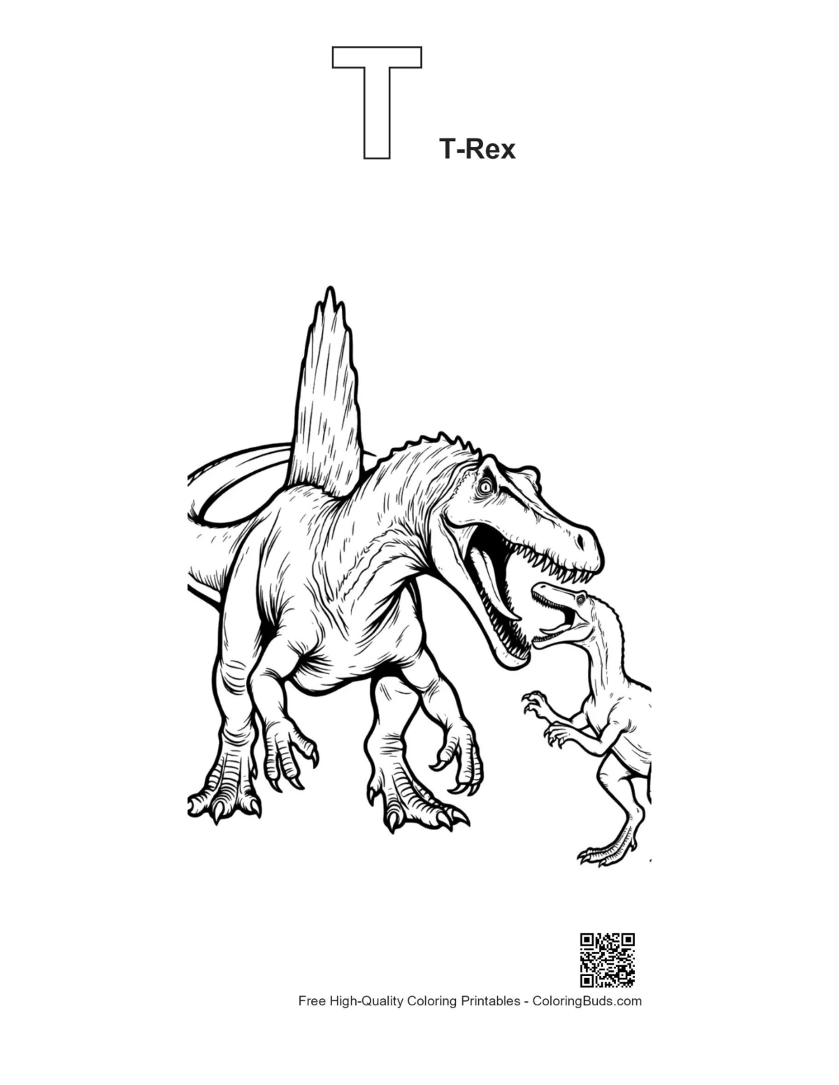 Spinosaurus T-Rex printable with alphabet T outline