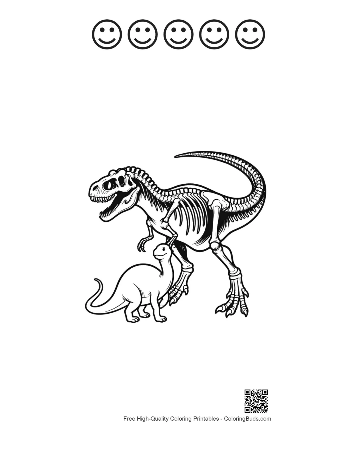 Feuille de squelettes de T-Rex avec contour de visage souriant