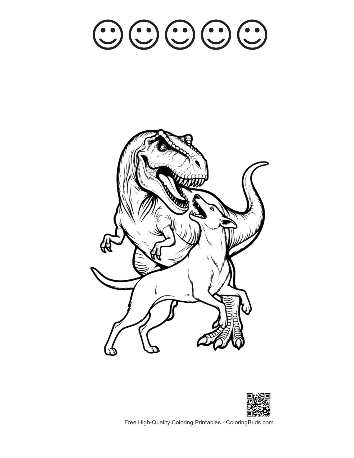 T-Rex wrestling dog with happy faces outline