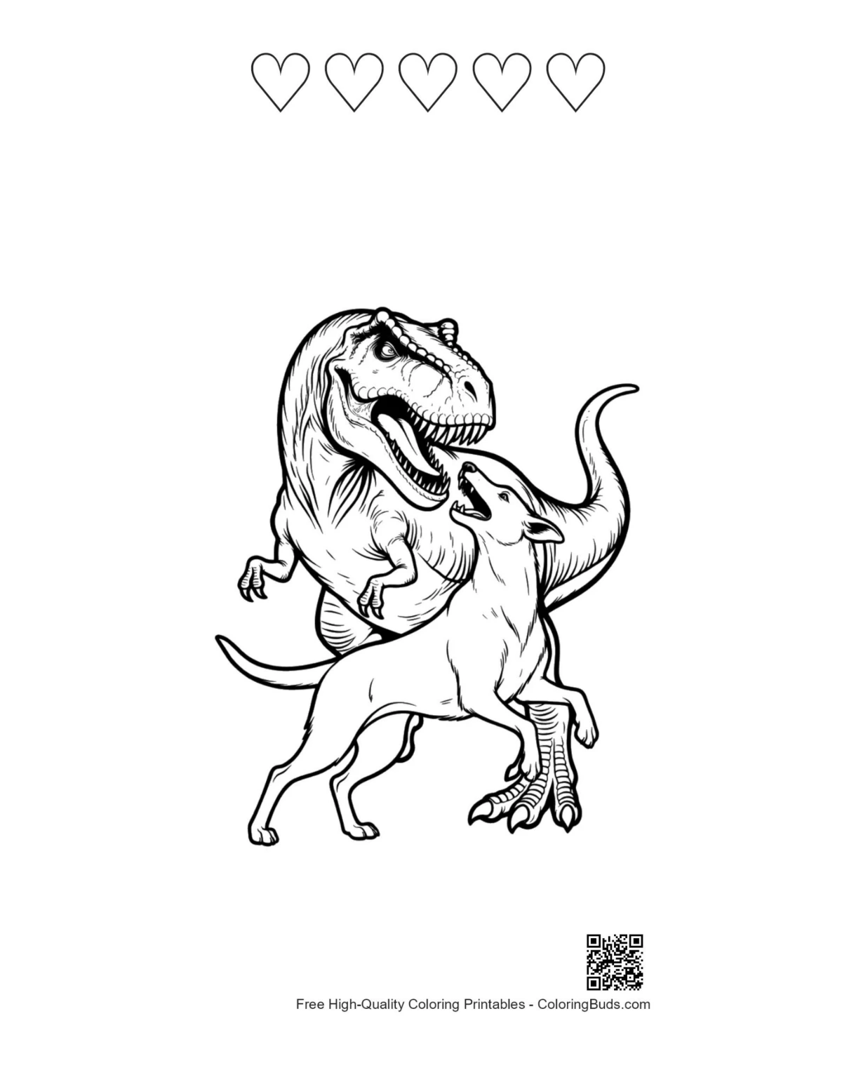 T-Rex dog wrestling heart outline printable