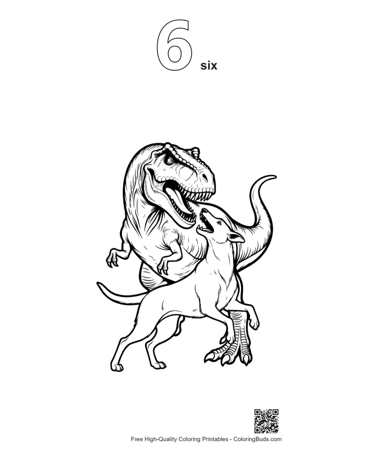 Outline T-Rex wrestling dog number 6 printable
