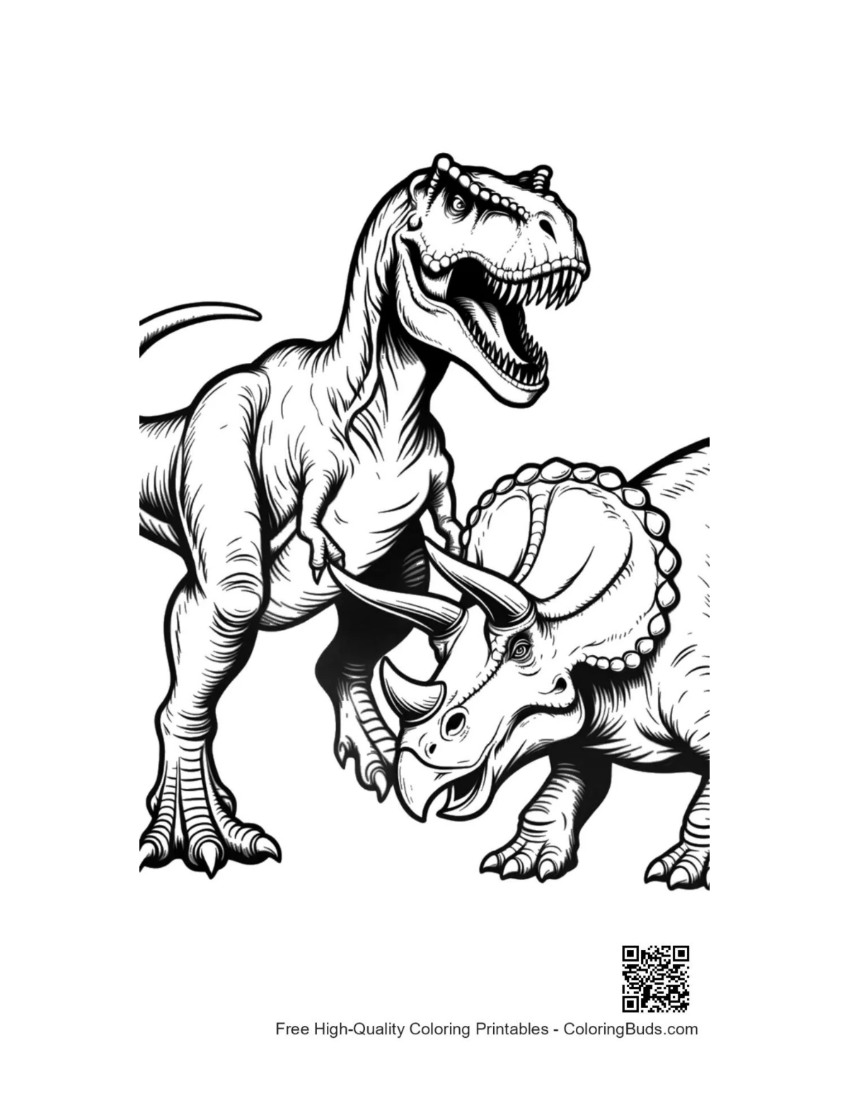 Epic T-Rex vs Triceratops clash tyrannosaurus rex coloring page