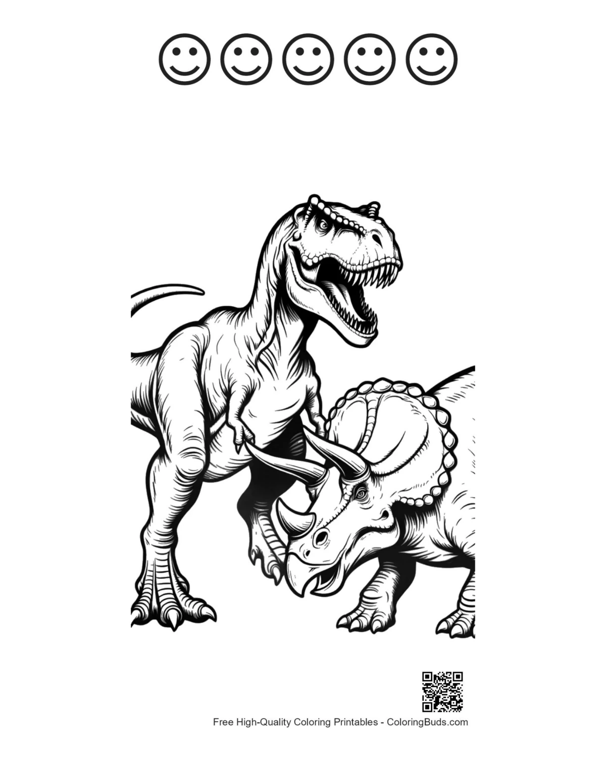 T-Rex clash printable with 5 happy face outlines for kids