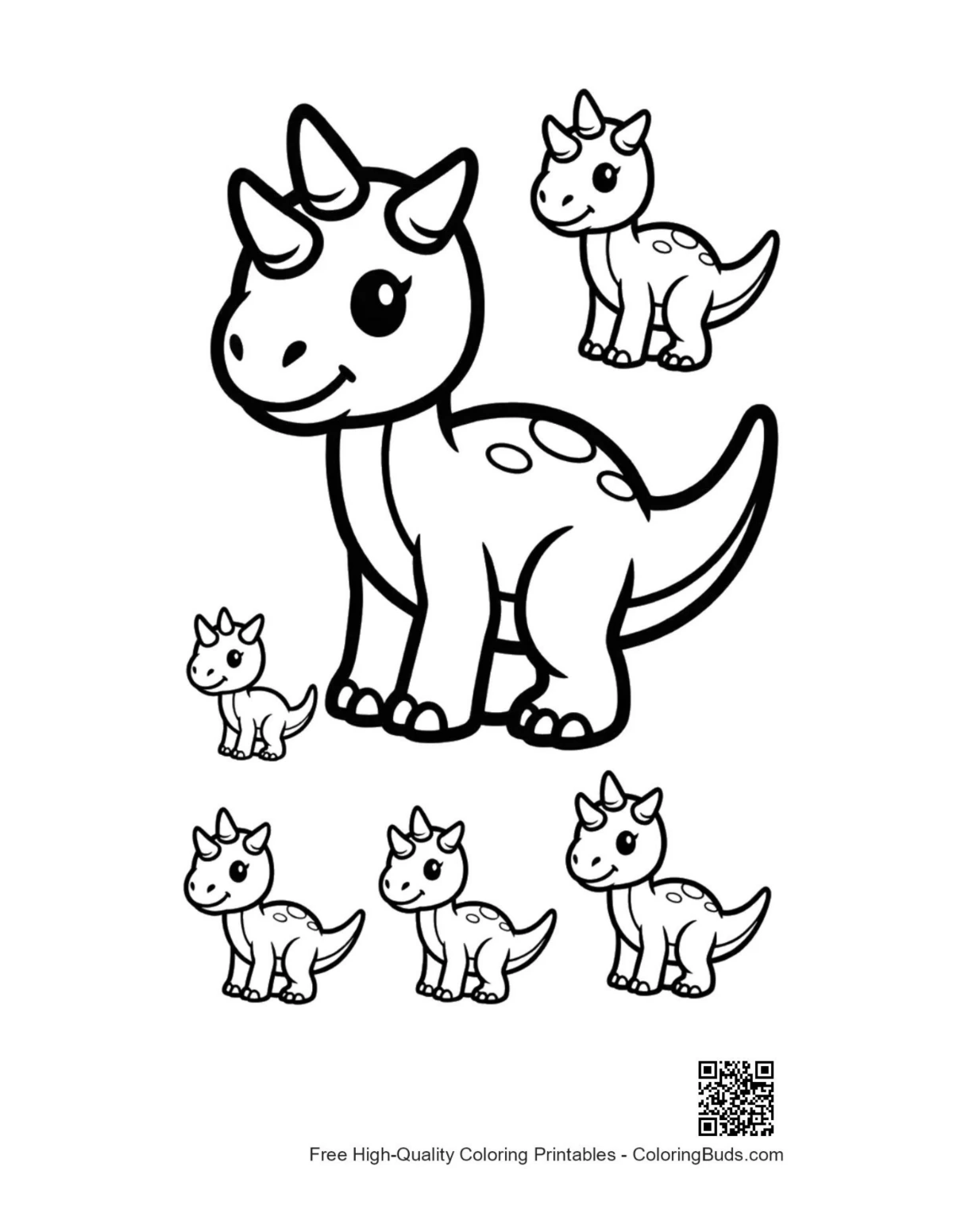 Adorable triceratops family coloring page printable