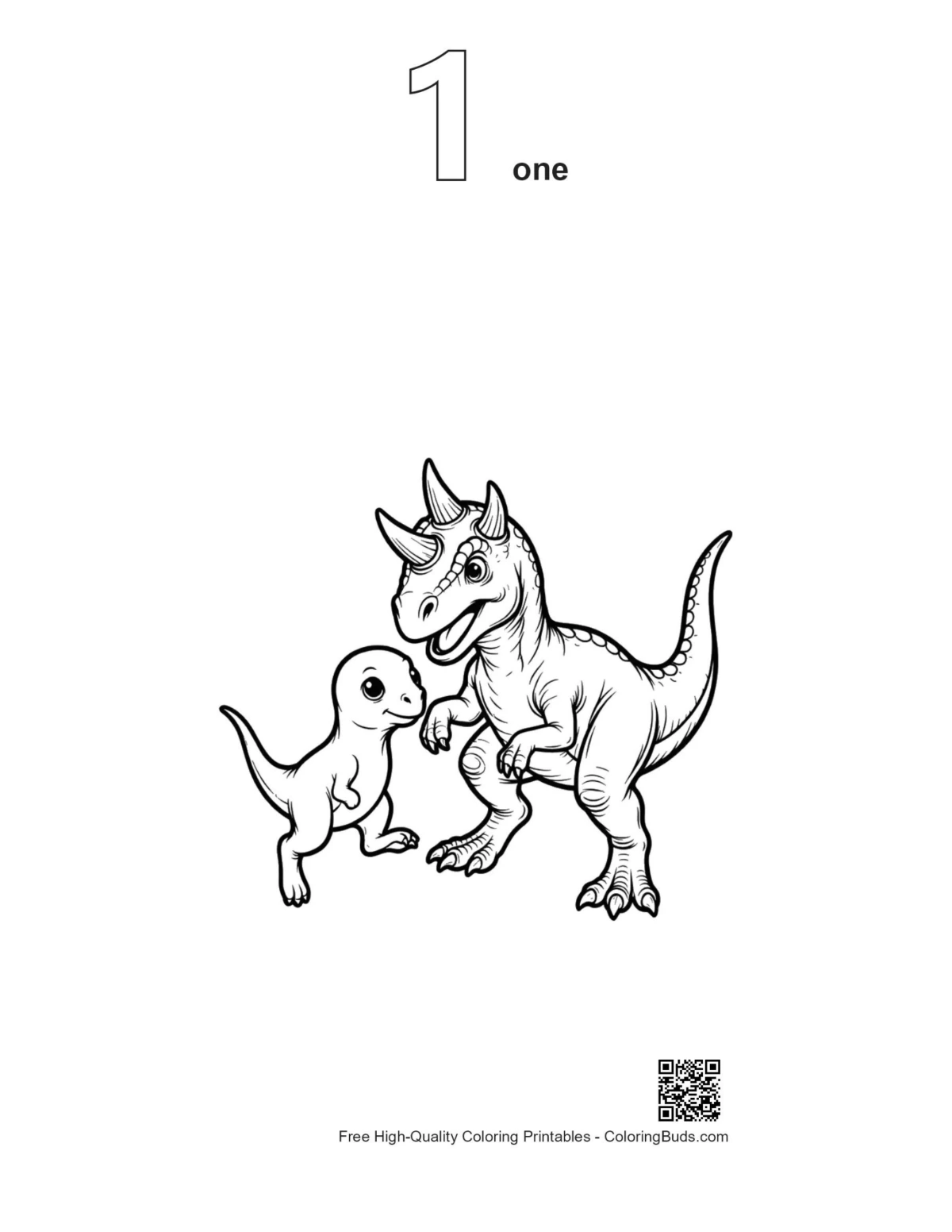 First outline version of cute triceratops parent and baby