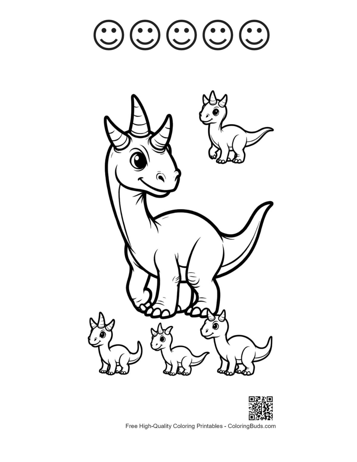 Triceratops printable with happy faces outline