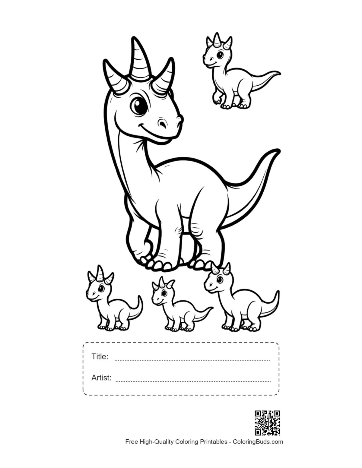 Triceratops family printable with title and artist space