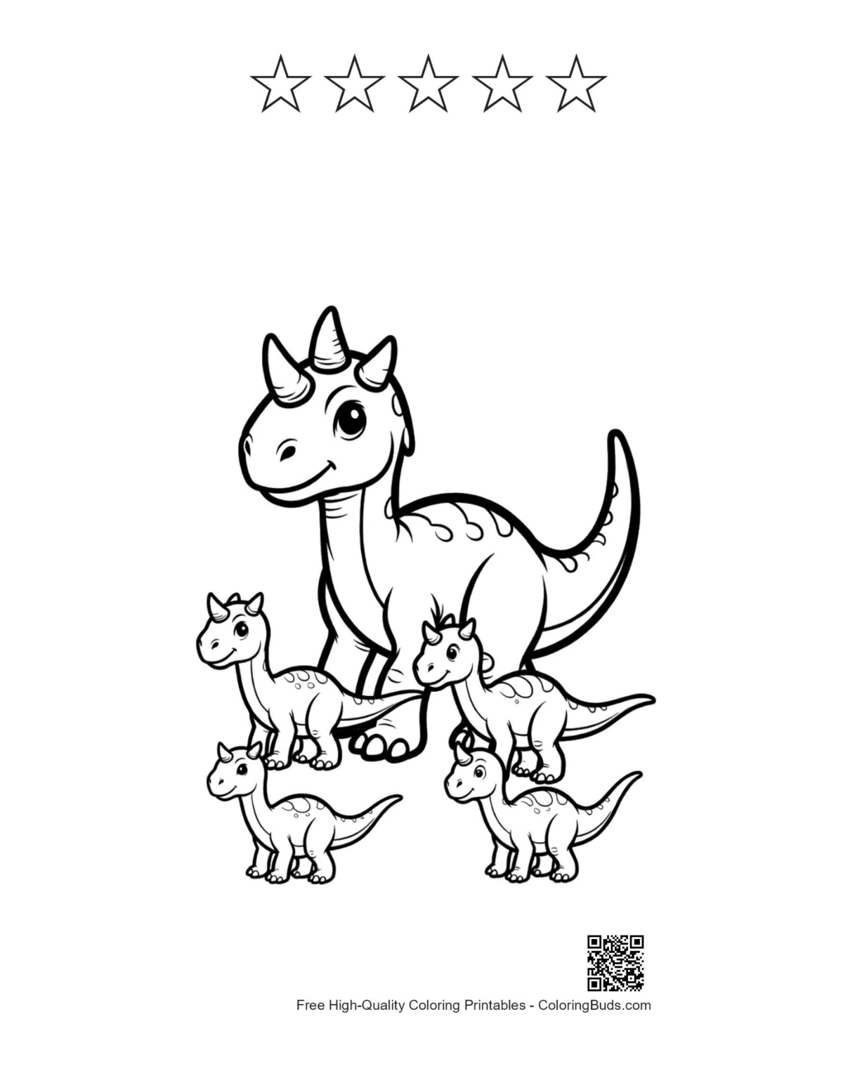 Triceratops printable with 5-star outlines