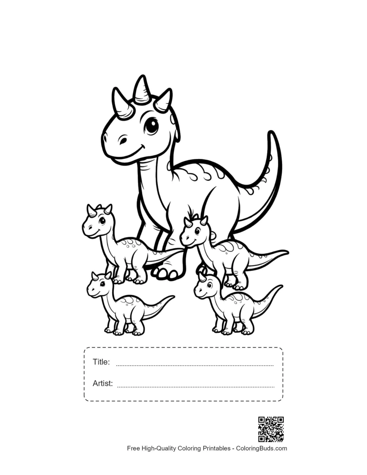 Triceratops printable with title and artist space