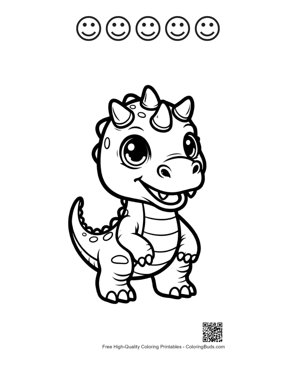 Cute baby triceratops grinning with happy faces outline