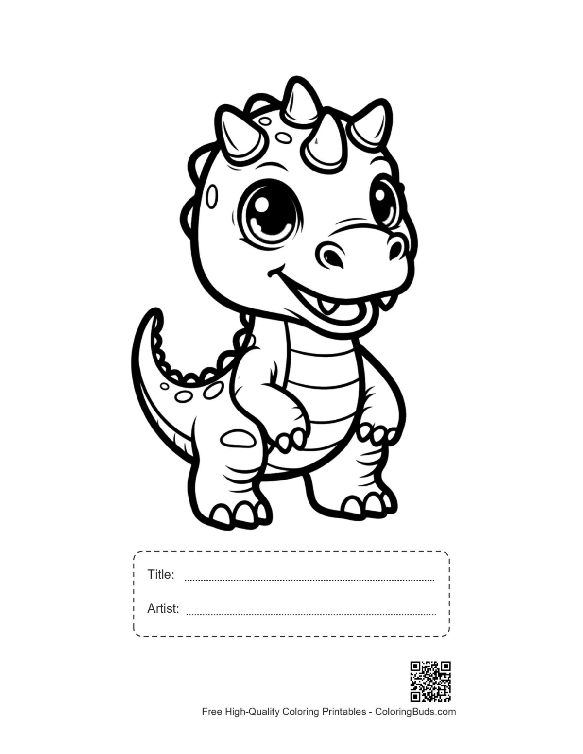 Cute baby triceratops grinning printable with title box