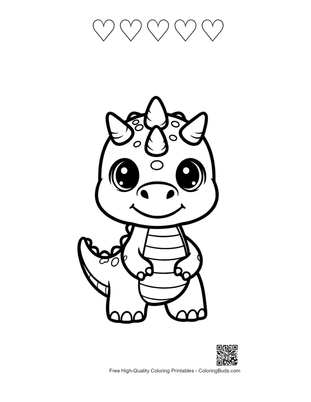 Niedlicher Triceratops mit 5 Herzumrissen zum Ausdrucken