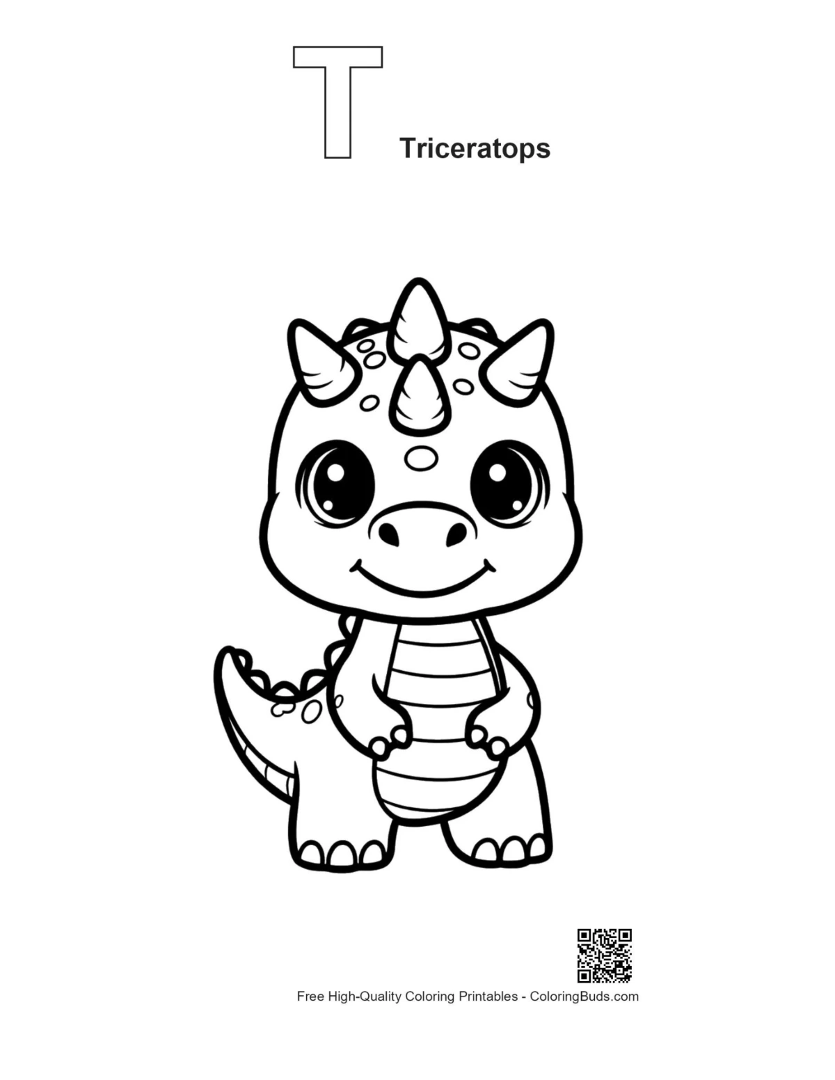 Umriss eines Triceratops-Babys mit dem Buchstaben T zum Ausdrucken