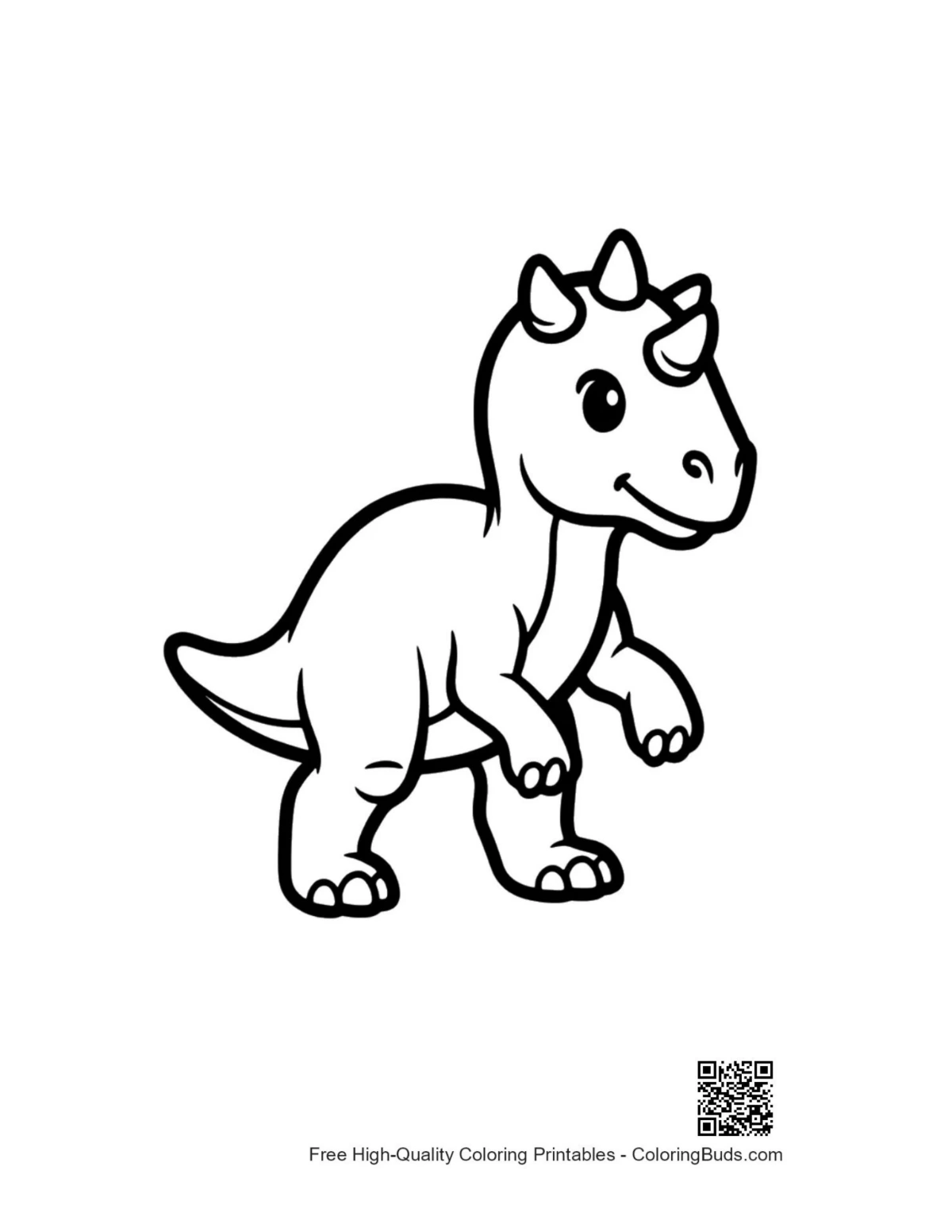 Cute baby triceratops walking playfully outline