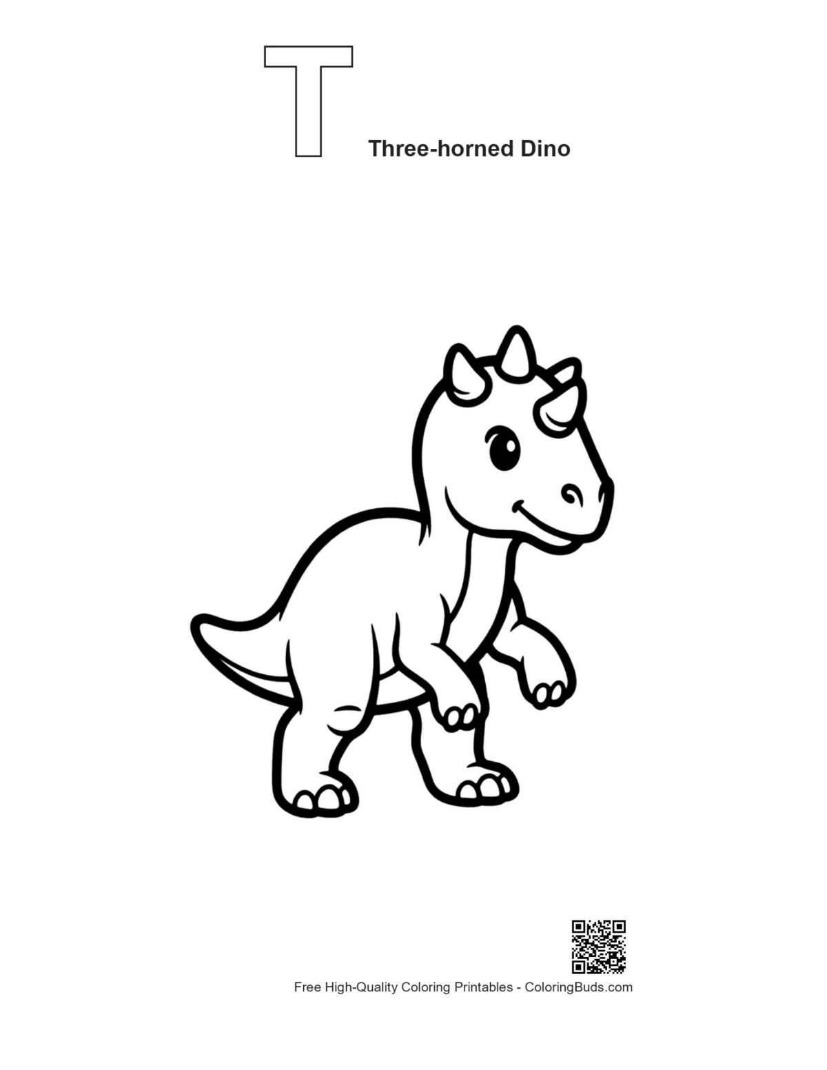 Baby triceratops coloring page with alphabet T