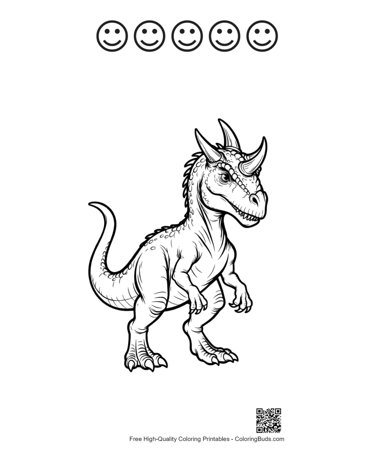 Roaring triceratops with happy faces outline