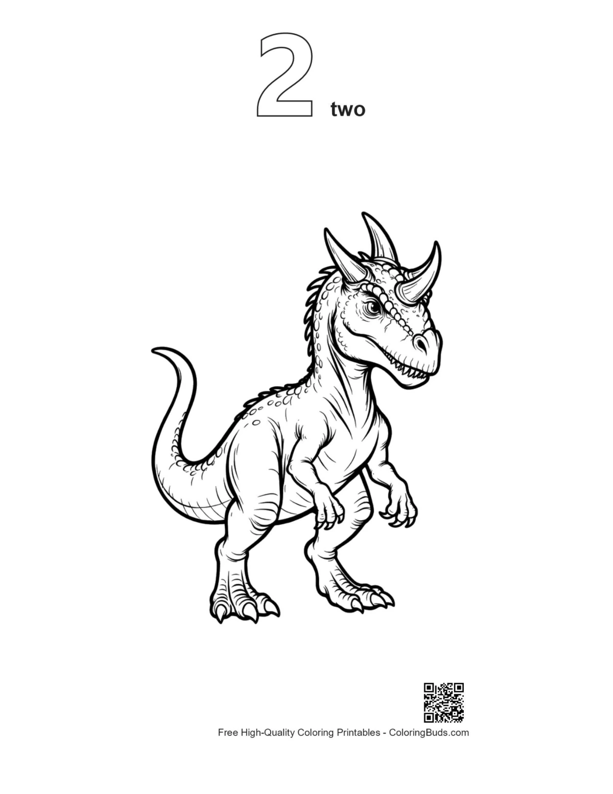 Outline of roaring triceratops printable number 2