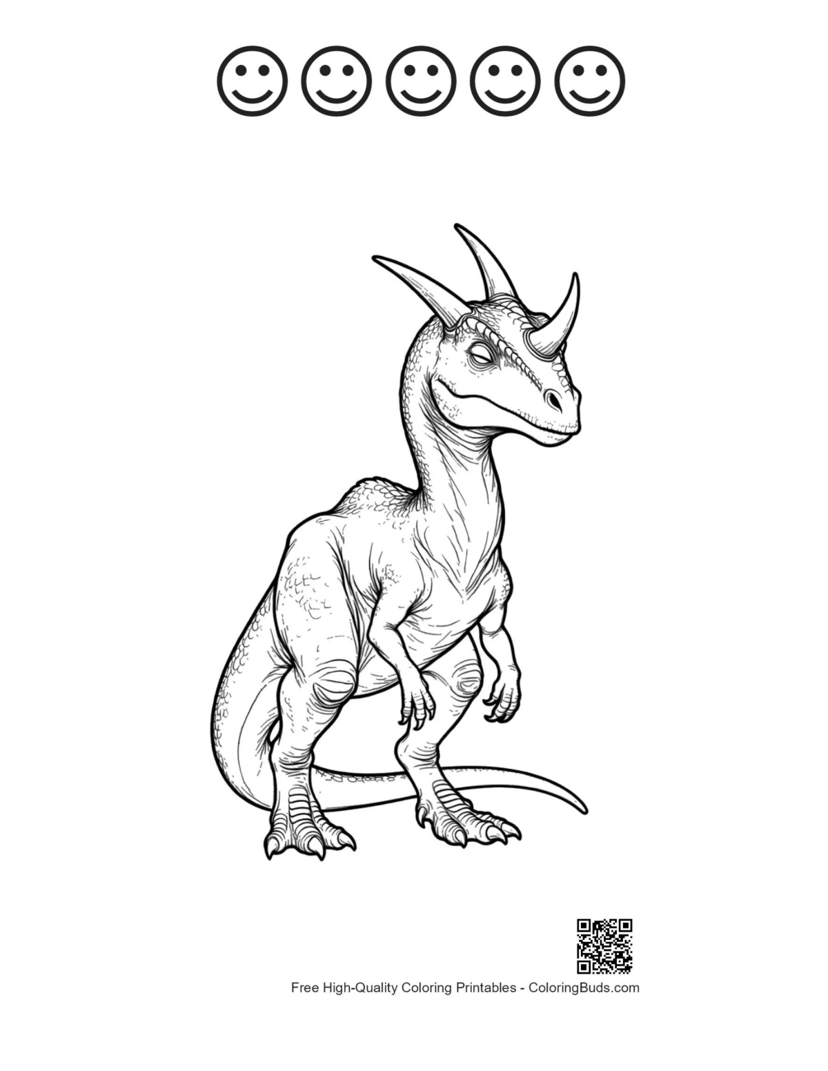ภาพวาดเส้นไทรเซราทอปส์พร้อมโครงร่างใบหน้ายิ้มแย้ม