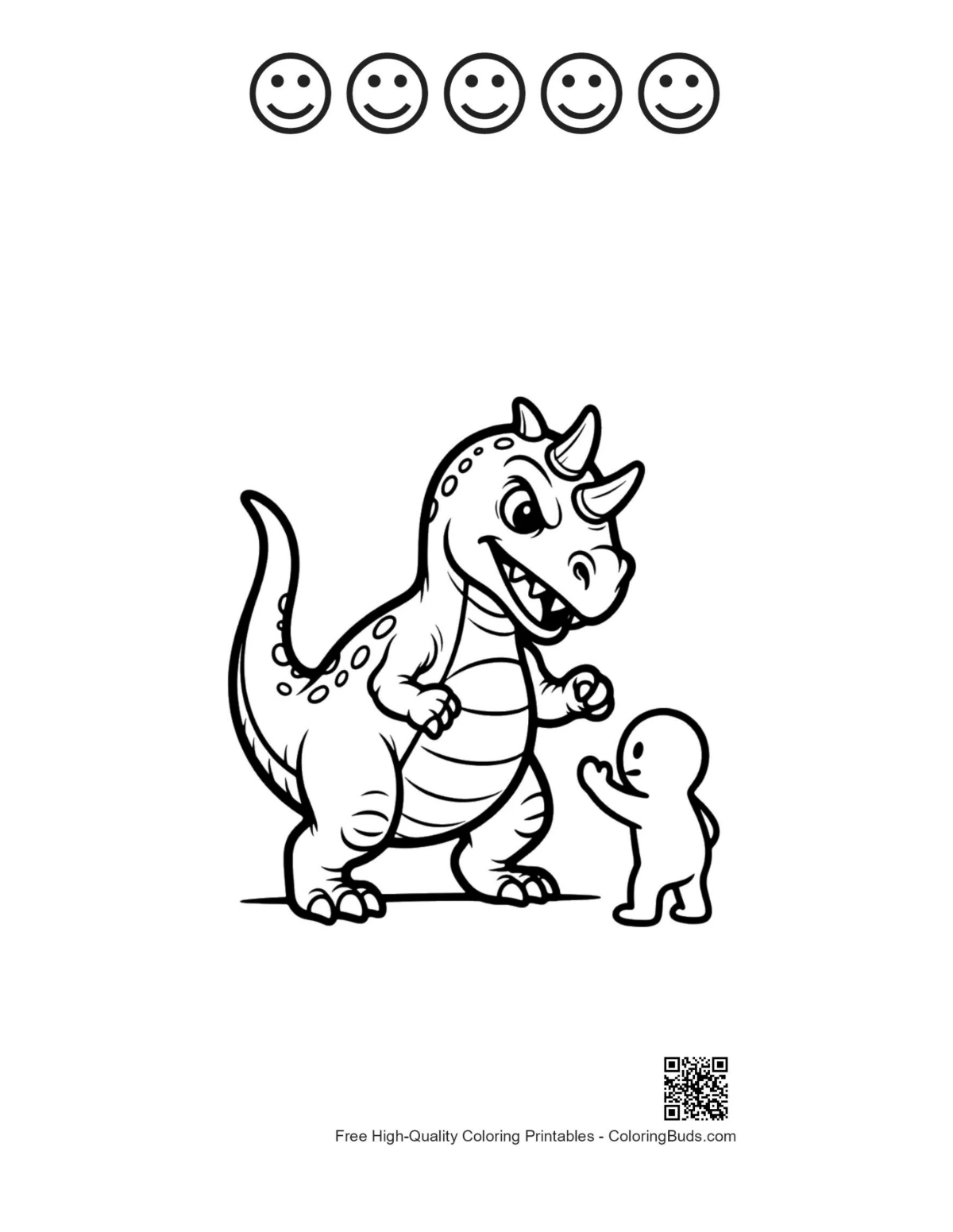 Triceratops with 5 happy faces outline printable