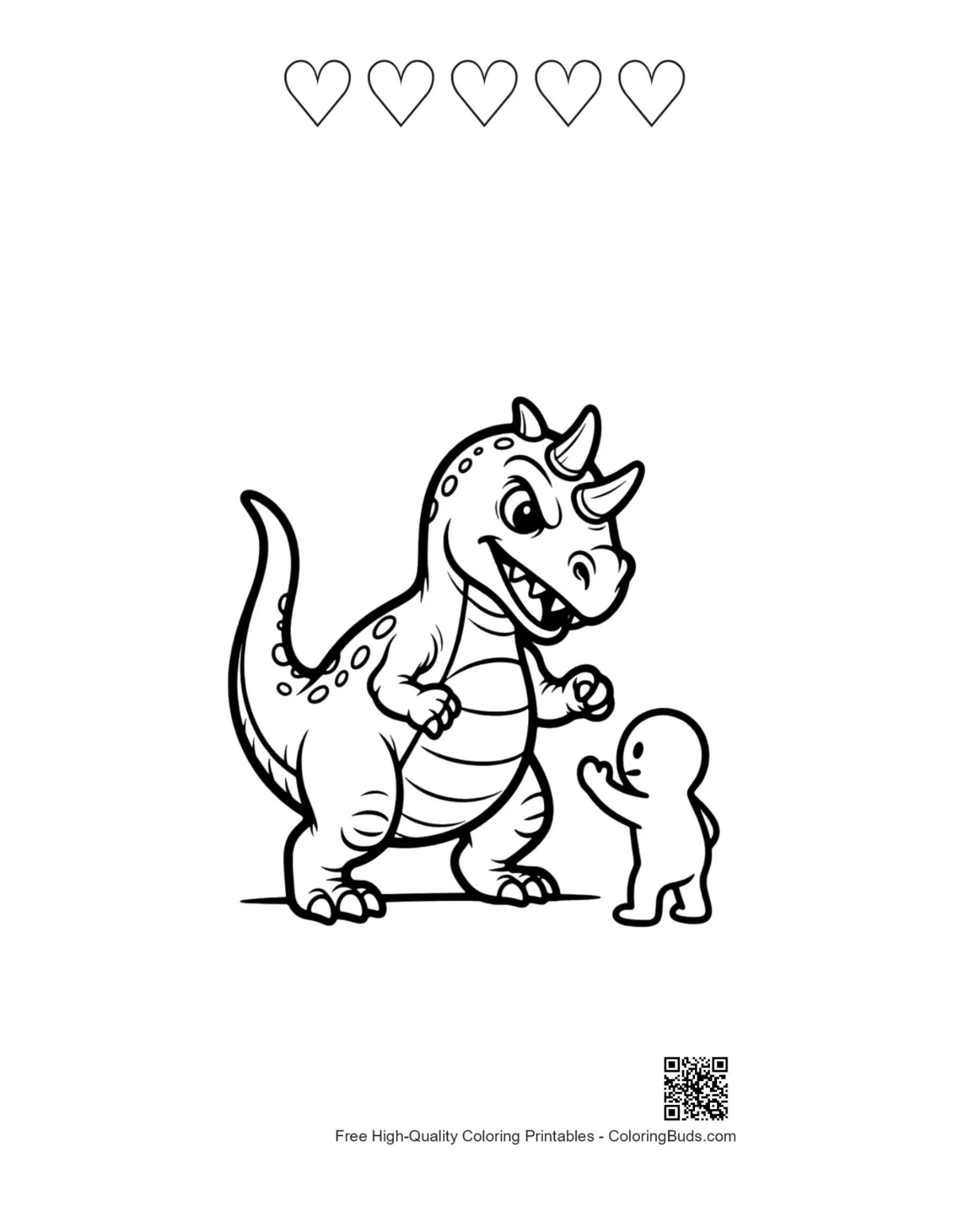 Triceratops printable with 5 heart outlines