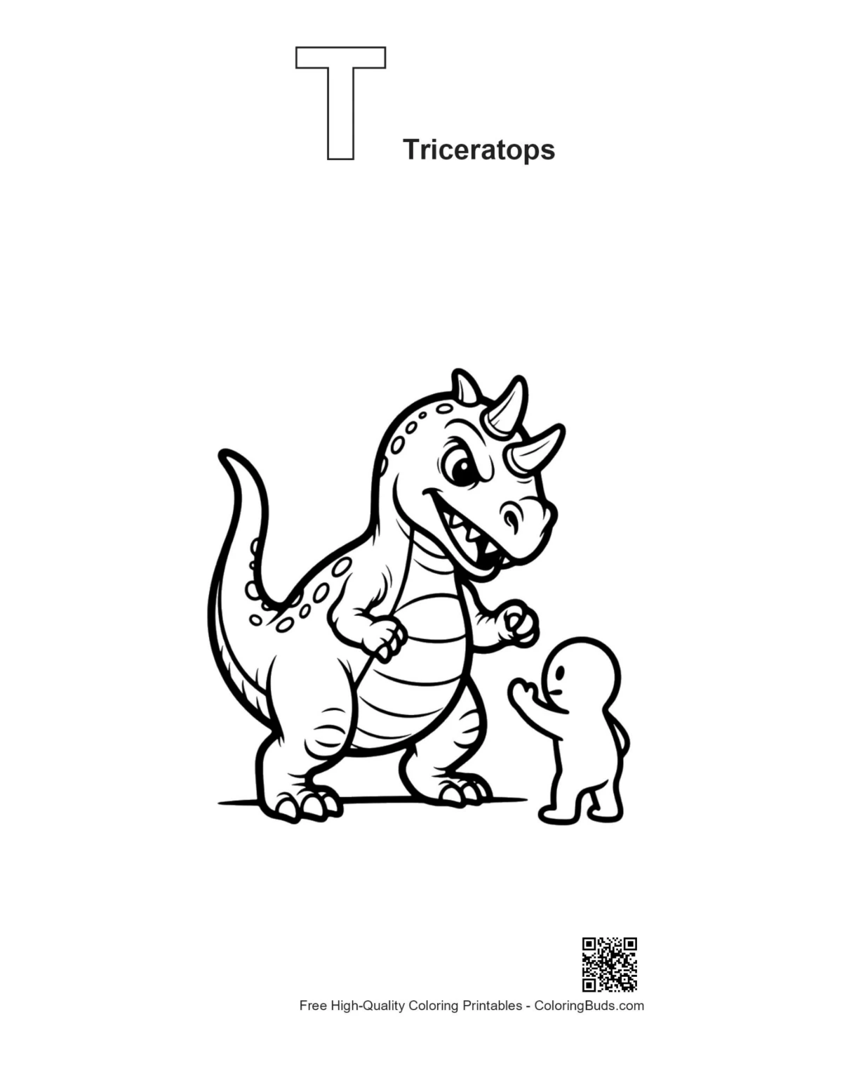 Triceratops outline with alphabet T printable