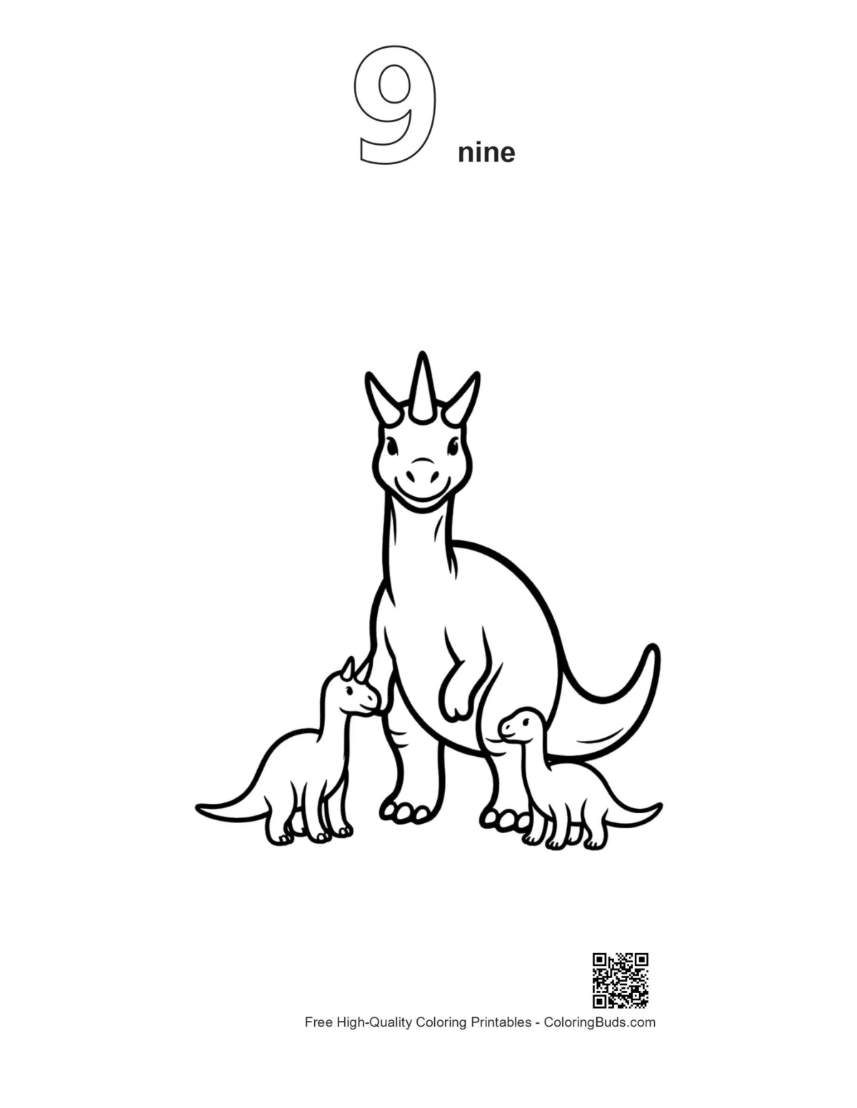 Hình vẽ phác thảo họ Triceratops số 9 để tô màu