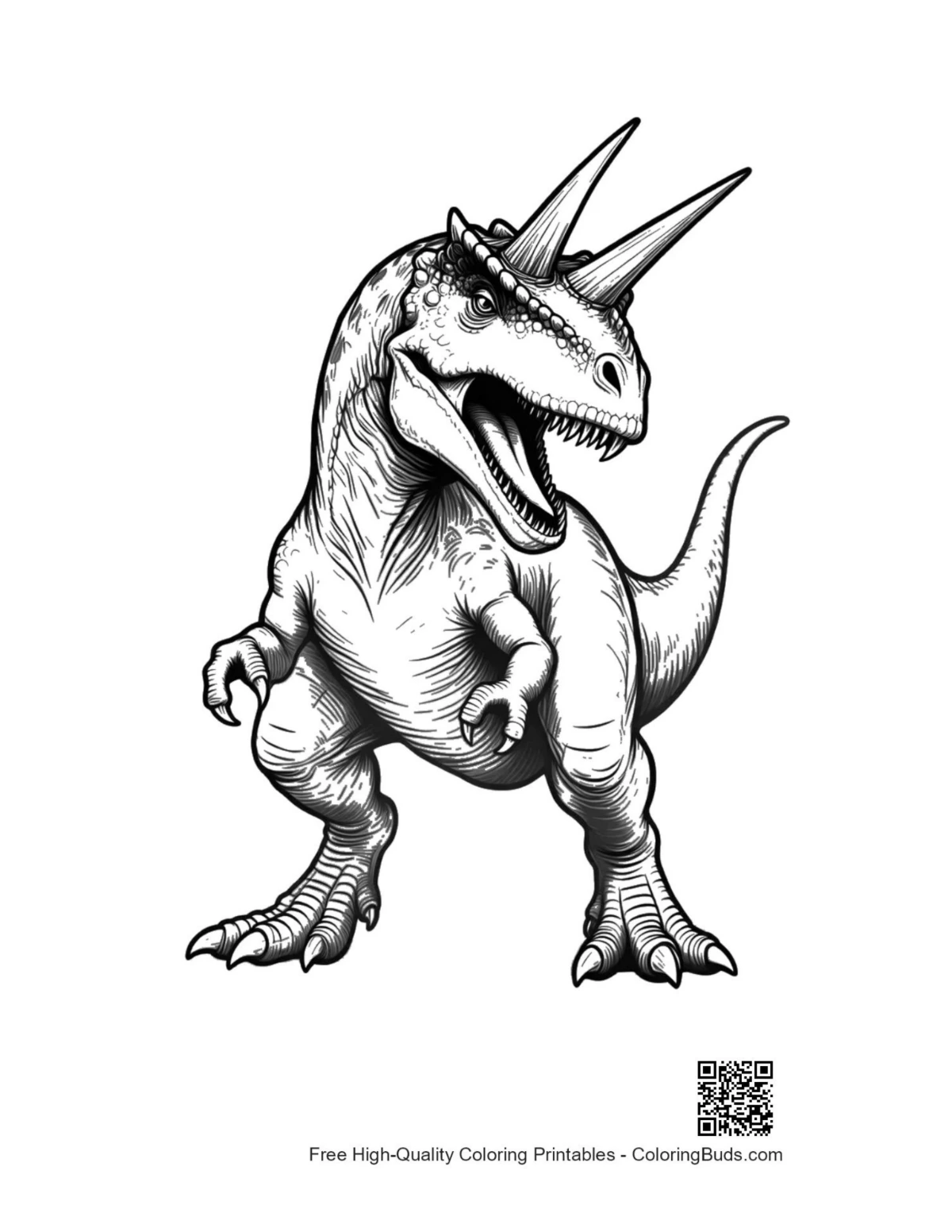 Roaring ferocious Triceratops dino coloring page