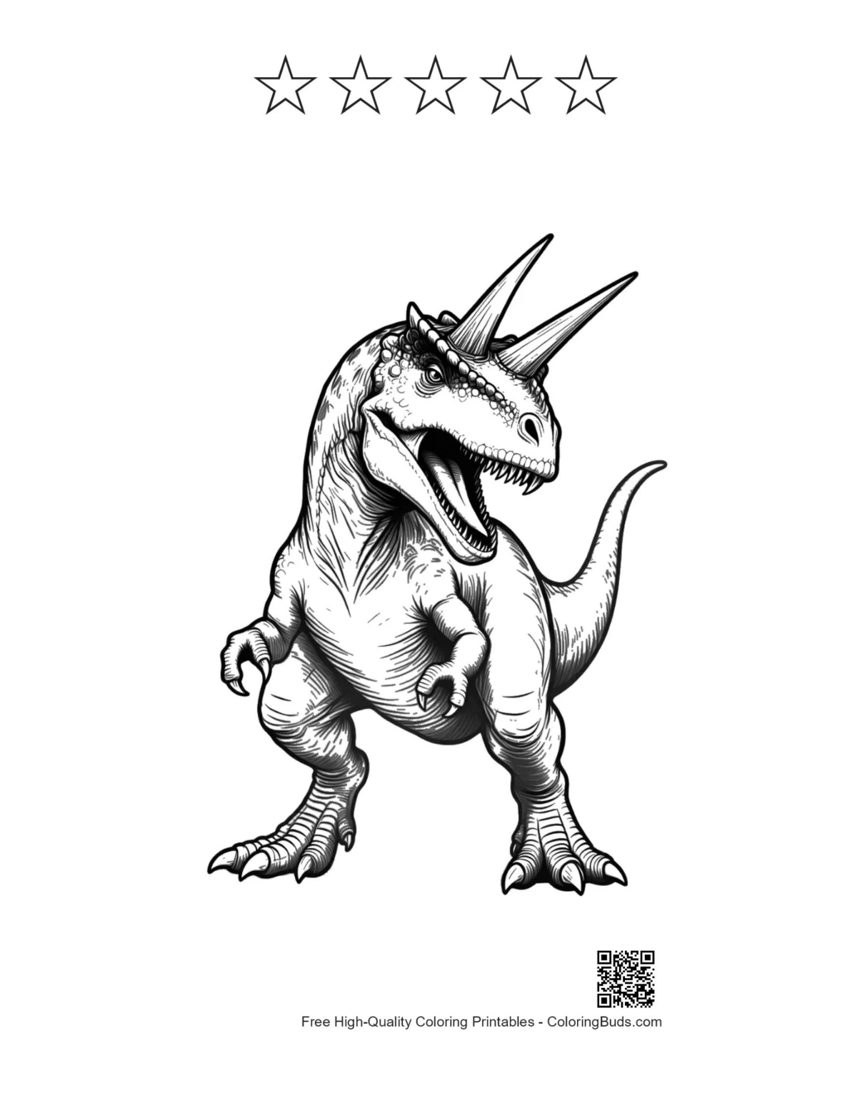 Triceratops printable with 5 star outlines